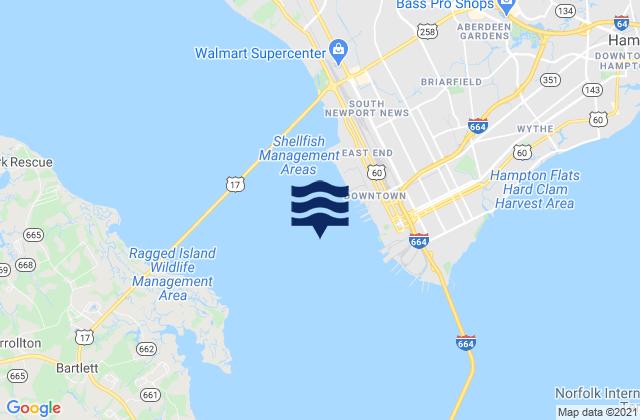 Karte der Gezeiten 0.8 mile SW of shipbuilding plant, United States