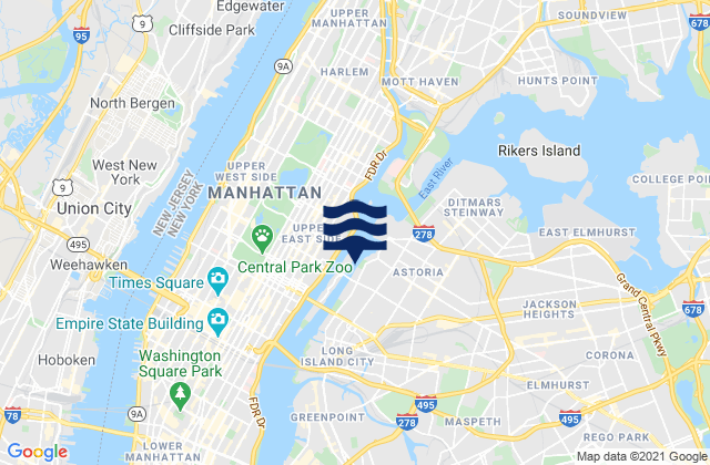 Karte der Gezeiten 37th Avenue, Long Island City, East River, United States