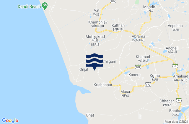 Karte der Gezeiten Abrama, India
