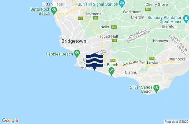 Karte der Gezeiten Accra Beach - Rockley Beach, Barbados