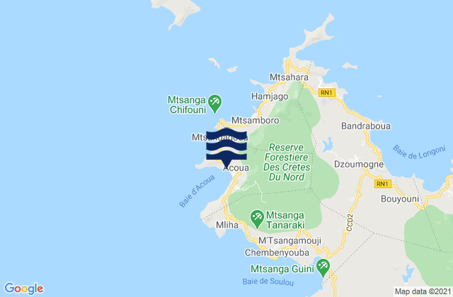 Karte der Gezeiten Acoua, Mayotte