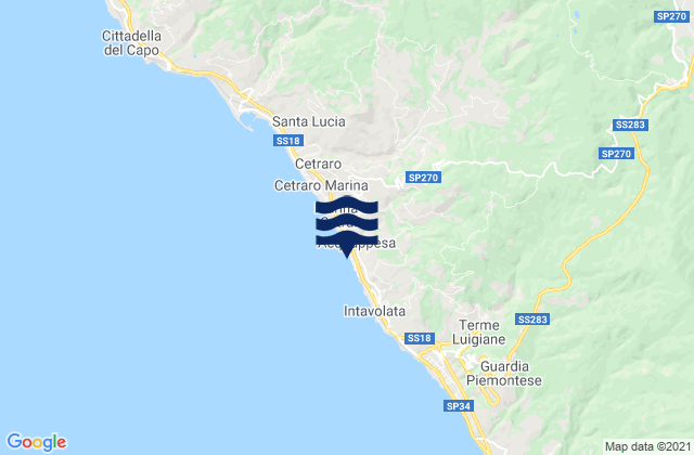Karte der Gezeiten Acquappesa, Italy
