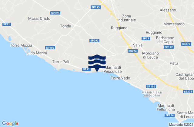 Karte der Gezeiten Acquarica del Capo, Italy
