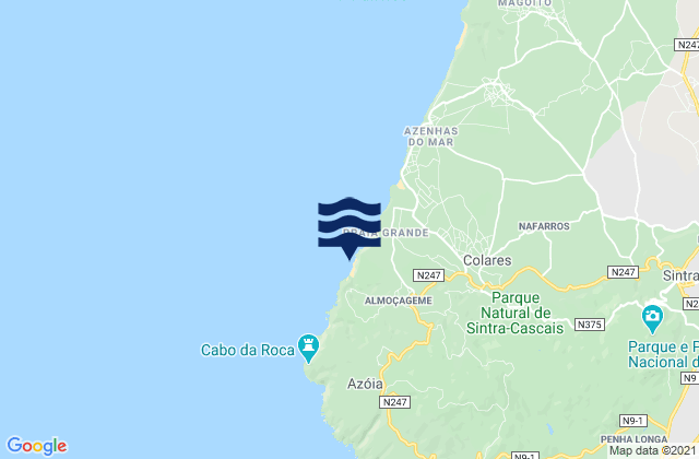 Karte der Gezeiten Adraga, Portugal