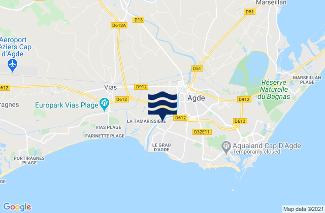 Karte der Gezeiten Agde, France