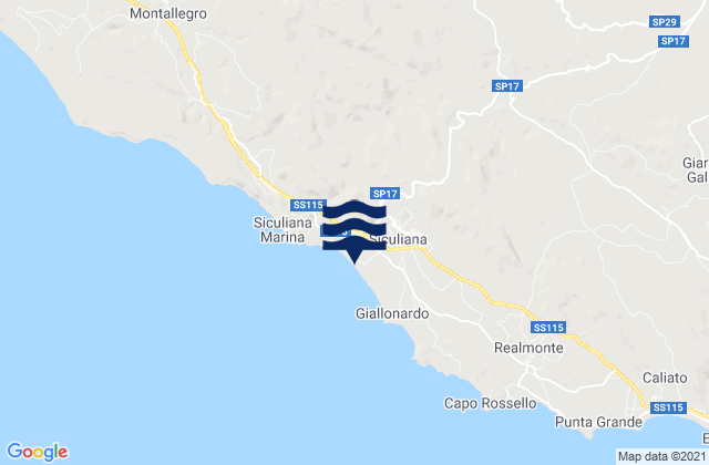 Karte der Gezeiten Agrigento, Italy