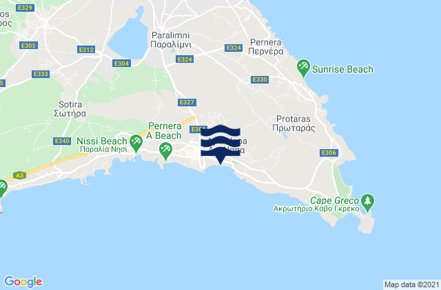 Karte der Gezeiten Agía Nápa, Cyprus