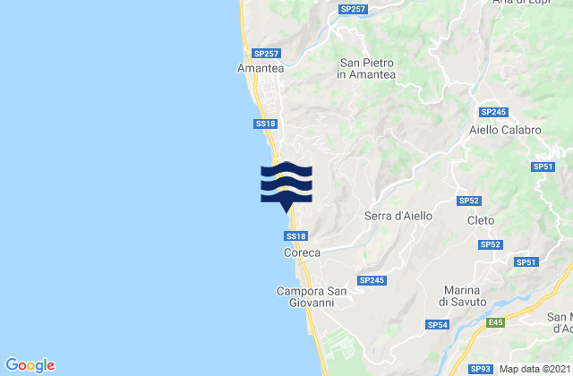 Karte der Gezeiten Aiello Calabro, Italy
