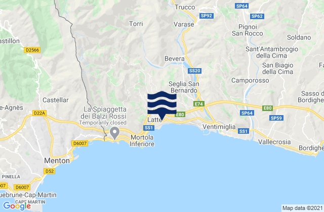 Karte der Gezeiten Airole, Italy