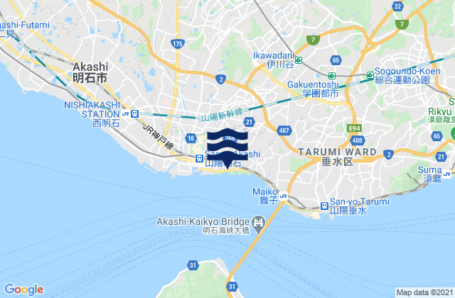 Karte der Gezeiten Akashi, Japan