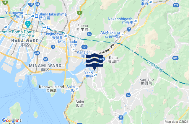 Karte der Gezeiten Aki-gun, Japan