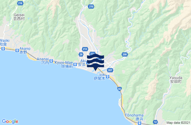 Karte der Gezeiten Aki Shi, Japan