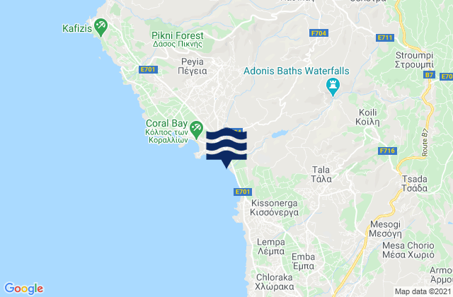Karte der Gezeiten Akoursós, Cyprus
