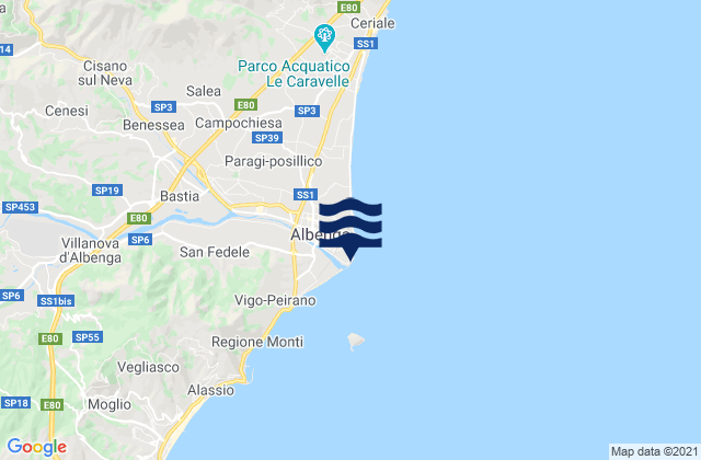 Karte der Gezeiten Albenga, Italy