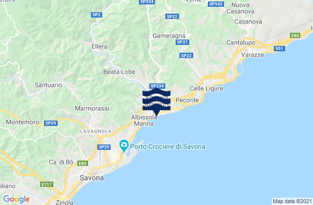 Karte der Gezeiten Albisola Marina, Italy