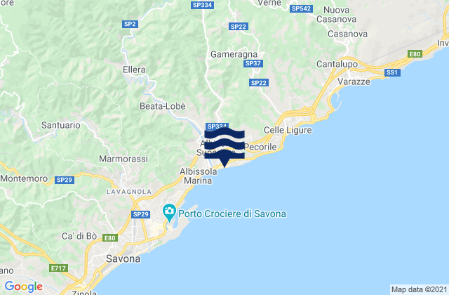 Karte der Gezeiten Albisola Superiore, Italy