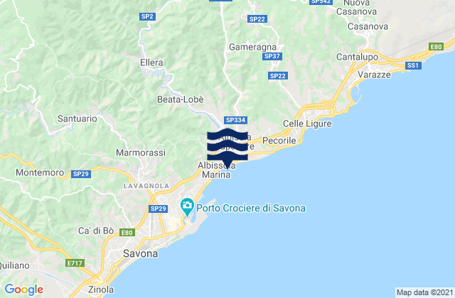 Karte der Gezeiten Albissola Marina, Italy