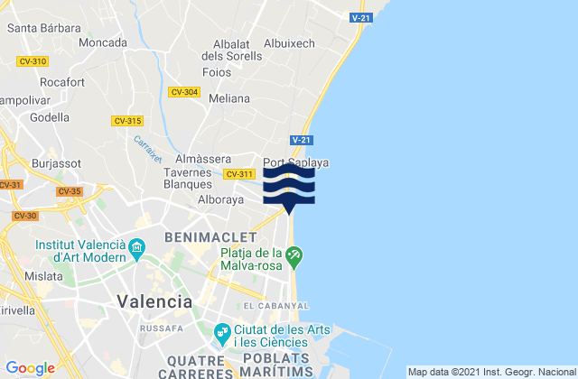 Karte der Gezeiten Alboraya, Spain