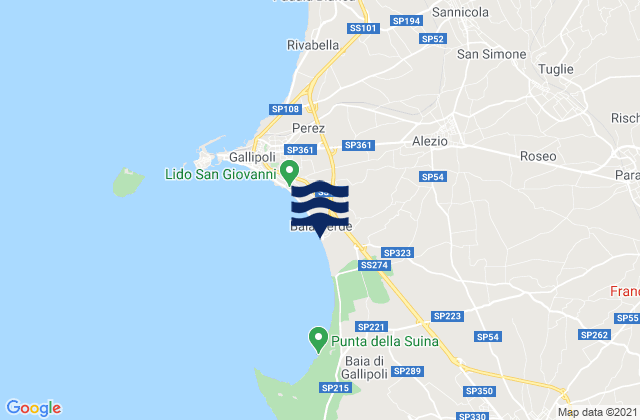Karte der Gezeiten Alezio, Italy