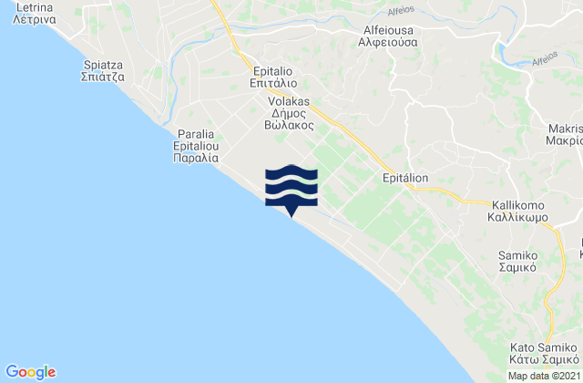 Karte der Gezeiten Alfeioúsa, Greece