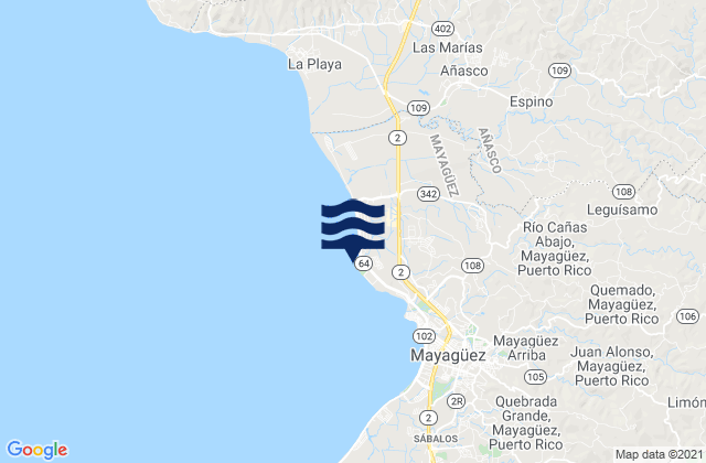 Karte der Gezeiten Algarrobos Barrio, Puerto Rico
