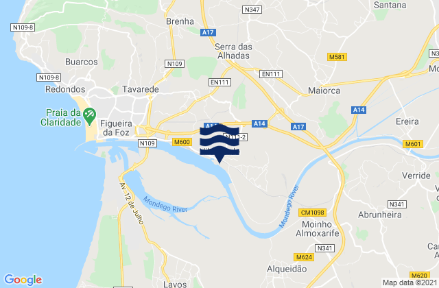Karte der Gezeiten Alhadas, Portugal