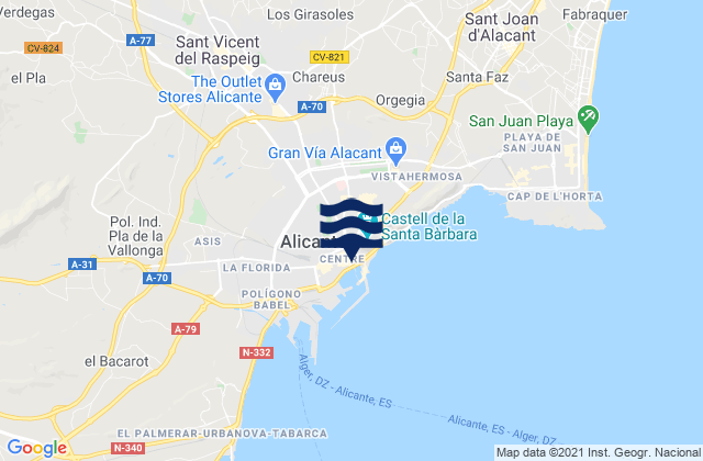 Karte der Gezeiten Alicante, Spain