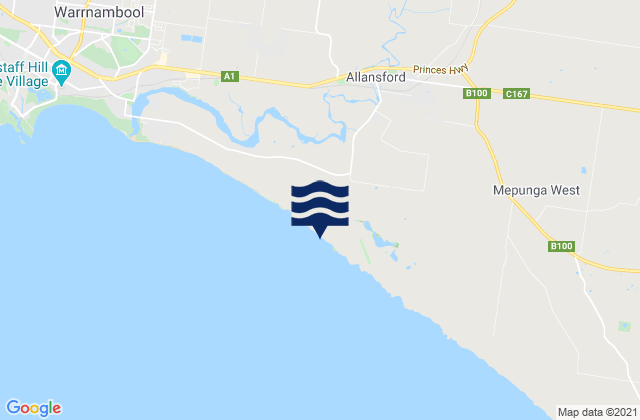 Karte der Gezeiten Allansford, Australia