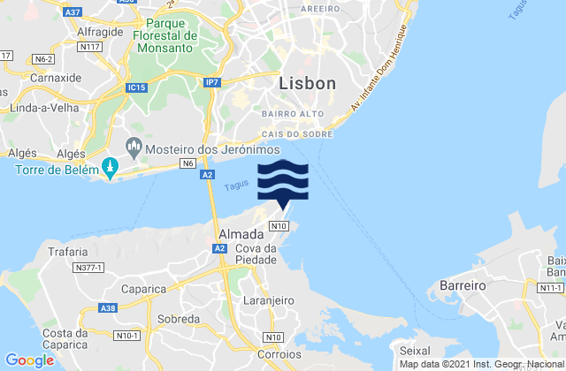 Karte der Gezeiten Almada, Portugal