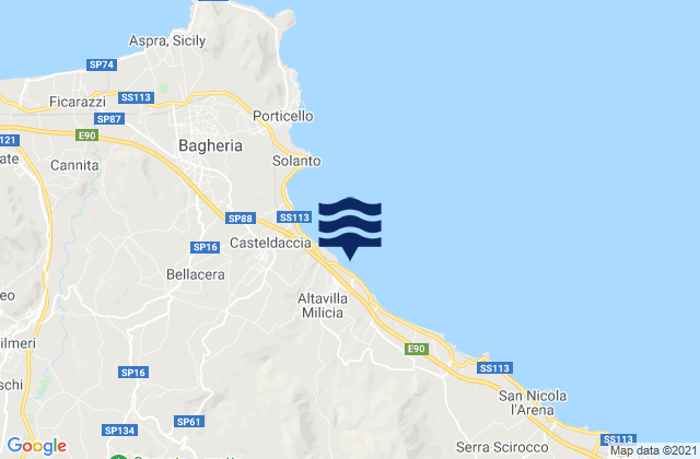 Karte der Gezeiten Altavilla Milicia, Italy