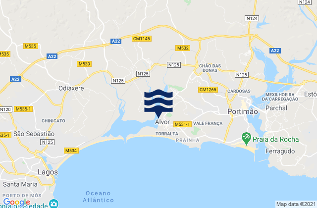 Karte der Gezeiten Alvor, Portugal