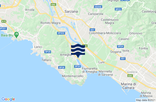 Karte der Gezeiten Ameglia, Italy