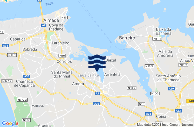 Karte der Gezeiten Amora, Portugal