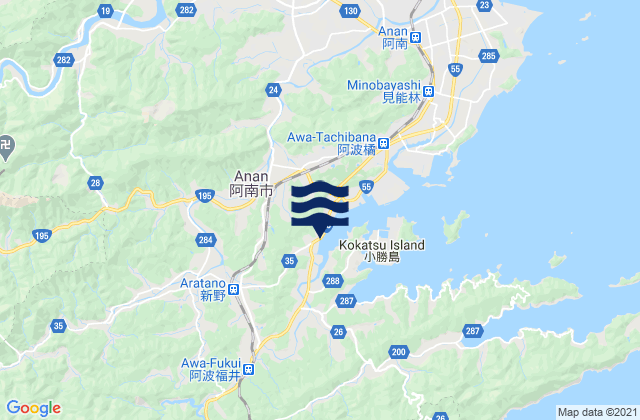 Karte der Gezeiten Anan Shi, Japan