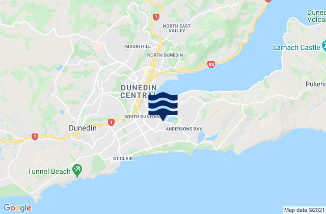Karte der Gezeiten Andersons Bay, New Zealand