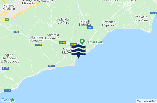 Karte der Gezeiten Anglisídes, Cyprus