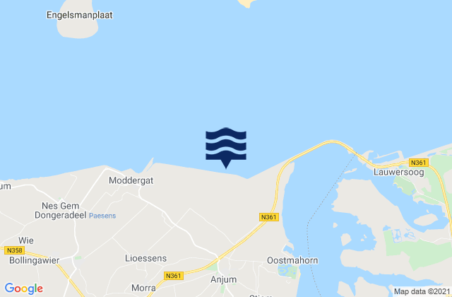 Karte der Gezeiten Anjum, Netherlands