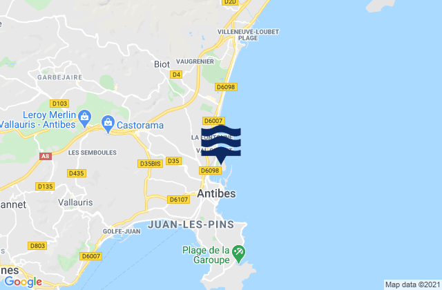 Karte der Gezeiten Antibes - Fort Carre, France
