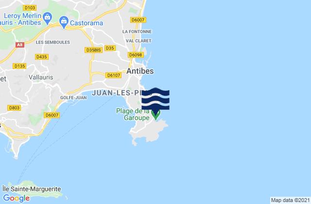 Karte der Gezeiten Antibes - Plage Keller, France