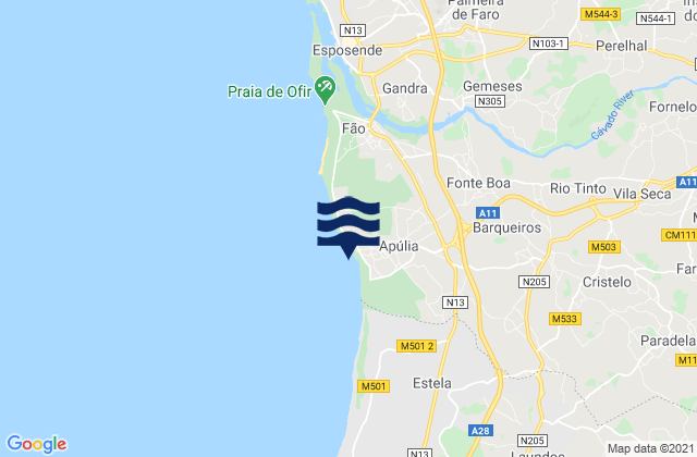 Karte der Gezeiten Apúlia, Portugal