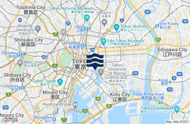 Karte der Gezeiten Arakawa Ku, Japan