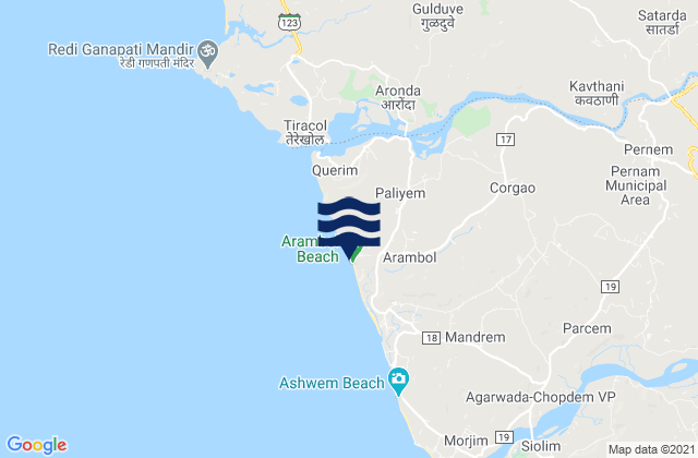 Karte der Gezeiten Arambol Beach, India