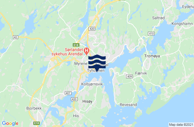 Karte der Gezeiten Arendal, Norway