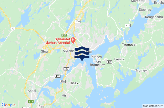 Karte der Gezeiten Arendal, Norway