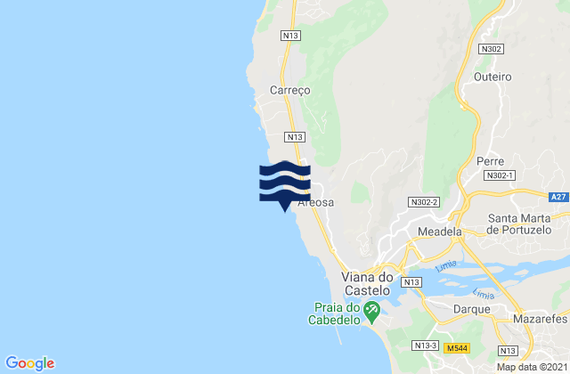 Karte der Gezeiten Areosa, Portugal