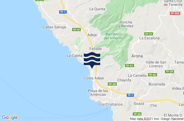 Karte der Gezeiten Arona, Spain