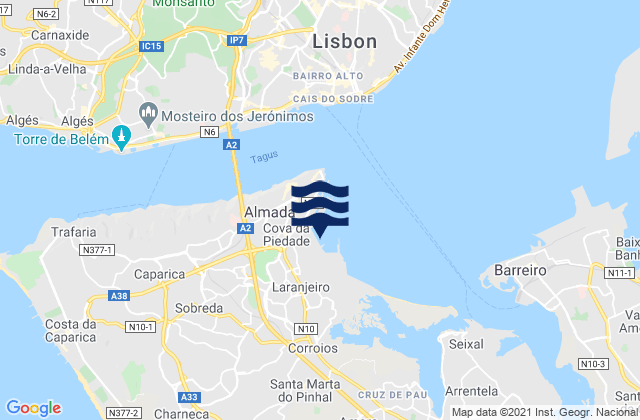 Karte der Gezeiten Arsenal do Alfeite, Portugal