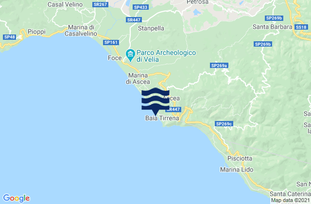 Karte der Gezeiten Ascea, Italy