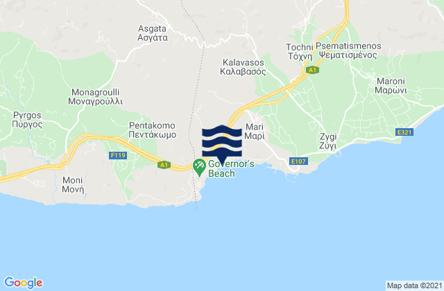 Karte der Gezeiten Asgáta, Cyprus