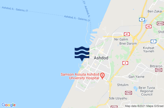 Karte der Gezeiten Ashdod, Israel